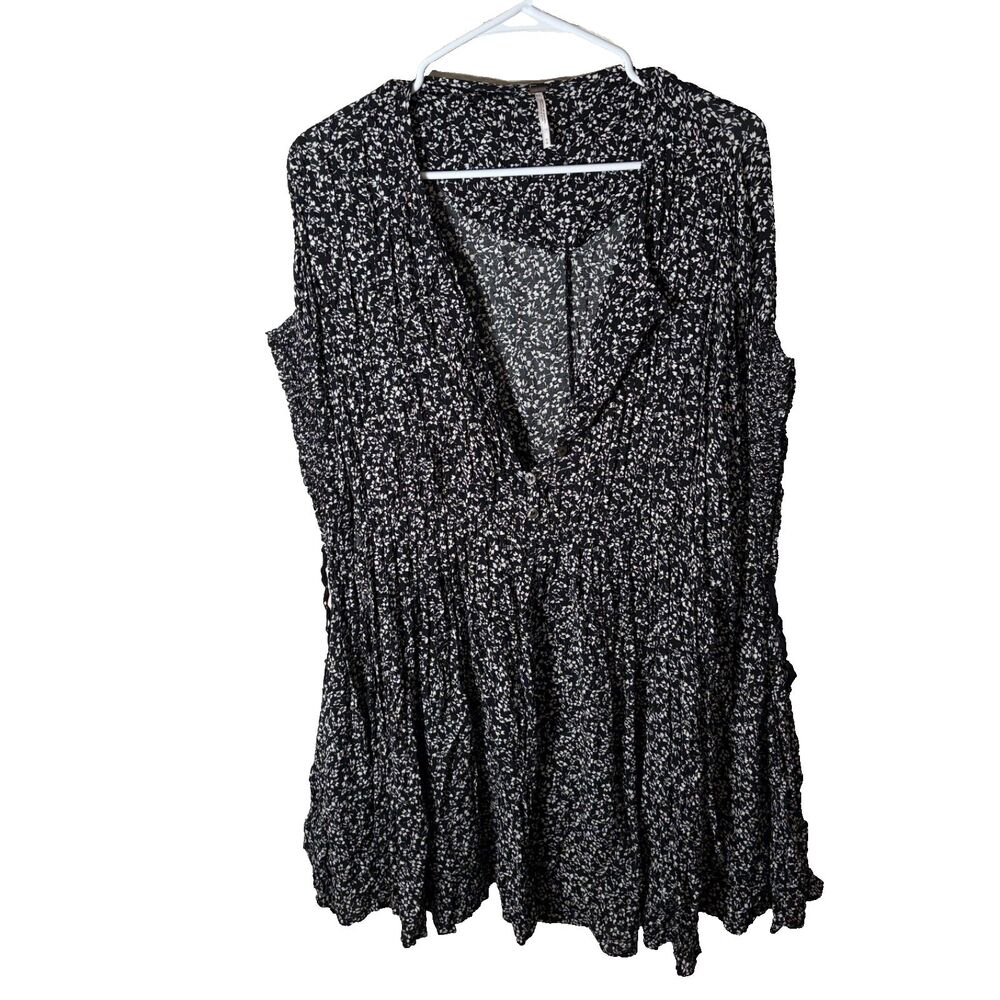 Free People Dress Women's Medium V-Neck Floral Boxy Oversized V-Neck Casual